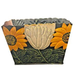 Sunflower Metal Planter Jardinière Hosley Sculptures Hand Painted Garden 8x5.5x5